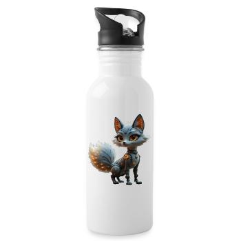 Cyber Blue Fox - Trinkflasche mit integriertem Trinkhalm - Weiß - Rechts