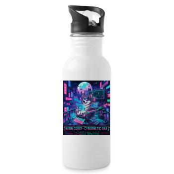 Neon Corgi Cybernetic Era Vaporpunk 2049 - Water bottle with straw - white - Right