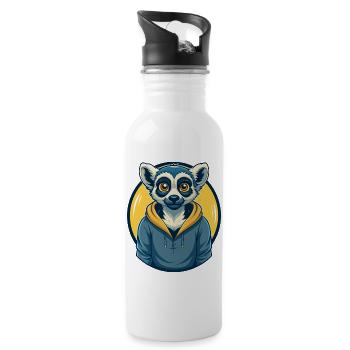 Lemur Kawaii Mascot Cartoon Clipart Logo - Water bottle with straw - white - Right