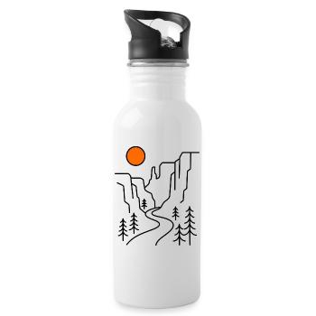 Canyon Mountains Line Art Hiking Gift - Water bottle with straw - white - Right