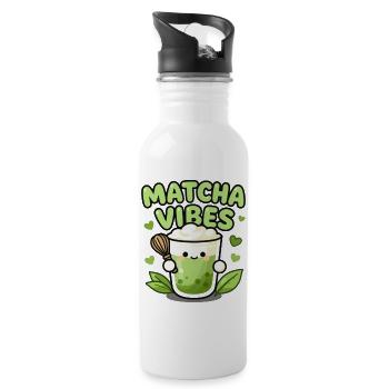 Matcha Vibes Mug Illustration - Water bottle with straw - white - Right