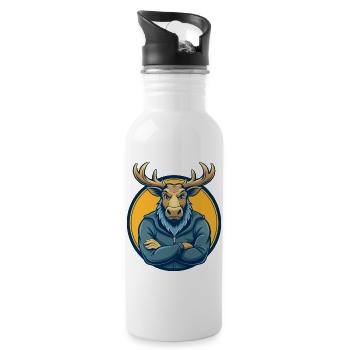 Moose Kawaii Maskottchen-Cartoon-Charakter-Clipart-Logo - Trinkflasche mit integriertem Trinkhalm - Weiß - Rechts