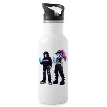Sarkazzy & Misty Cyberpunk Skelett Duo - Trinkflasche mit integriertem Trinkhalm
