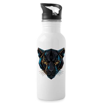 Geometrischer Panther - Trinkflasche mit integriertem Trinkhalm - Weiß - Rechts
