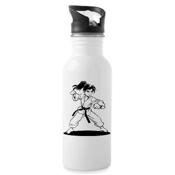 Karate Mädchen Comic Look - Trinkflasche mit integriertem Trinkhalm - Weiß - Rechts
