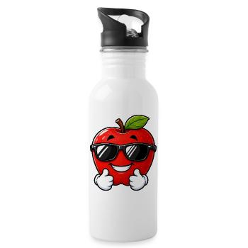 Süßer Kawaii Apfel mit Daumen hoch - Trinkflasche mit integriertem Trinkhalm - Weiß - Rechts