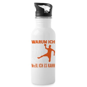 Handball Handballer Handball Trainer Fan Geschenk - Trinkflasche mit integriertem Trinkhalm - Weiß - Rechts