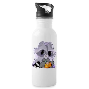 Snuggles der Waschbär im Geisterkostüm - Trinkflasche mit integriertem Trinkhalm - Weiß - Rechts