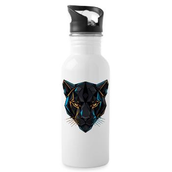 Neon Panther – Wilde Präzision - Trinkflasche mit integriertem Trinkhalm - Weiß - Rechts
