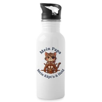 Mein Papa: Mein Käpt'n & Held - Trinkflasche mit integriertem Trinkhalm - Weiß - Rechts