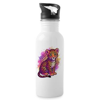90s Inspired Tiger Shirt Birthday Leopard Shirt - Water bottle with straw - white - Right