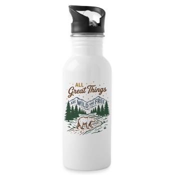 Montagnes - toutes les belles choses sont sauvages et gratuites - Gourde avec paille intégrée - blanc - Droite