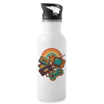80er 90er Retro Technik Nostalgie Gamer - Trinkflasche mit integriertem Trinkhalm - Weiß - Rechts