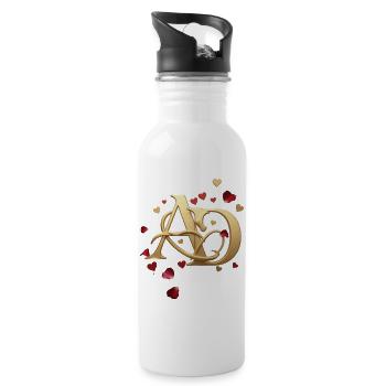 Goldene Initialen Liebesherz - Trinkflasche mit integriertem Trinkhalm - Weiß - Rechts