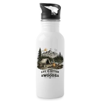 Life Is Better In The Woods | Camping 2.0 - Trinkflasche mit integriertem Trinkhalm - Weiß - Rechts