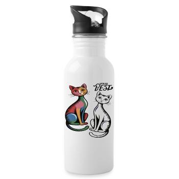 Katzenduo Pop Art  - Trinkflasche mit integriertem Trinkhalm - Weiß - Rechts