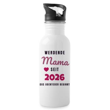 Werdende Mama 2026 - Schwanger Geschenk Baby - Trinkflasche mit integriertem Trinkhalm - Weiß - Rechts