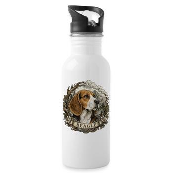 Beagle im Vintage Stil mit Berglandschaft - Trinkflasche mit integriertem Trinkhalm - Weiß - Rechts