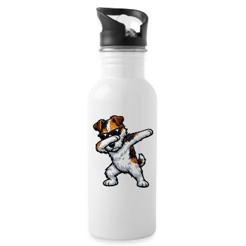 Dabbing Fox Terrier im Comic Stil - Trinkflasche mit integriertem Trinkhalm - Weiß - Rechts