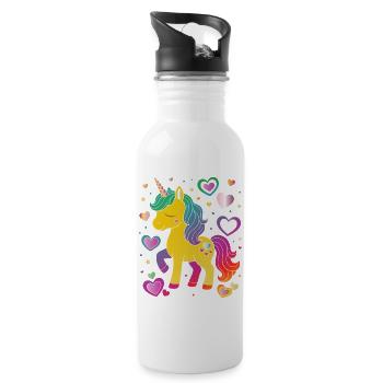 Niedliches Einhorn mit Herzen Design - Trinkflasche mit integriertem Trinkhalm - Weiß - Rechts