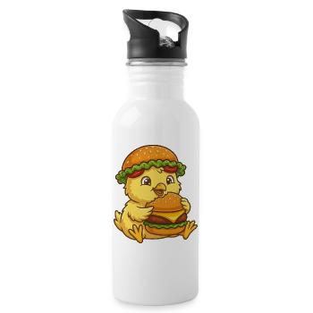 Cute Chicken Chick Cartoon Burger Funny - Water bottle with straw - white - Right