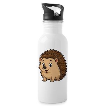 Cuddly Hedgehog Cartoon - Water bottle with straw - white - Right