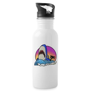 Shark surfer at sunset wave - Water bottle with straw - white - Right