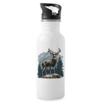 Deer with antlers - Water bottle with straw - white - Right