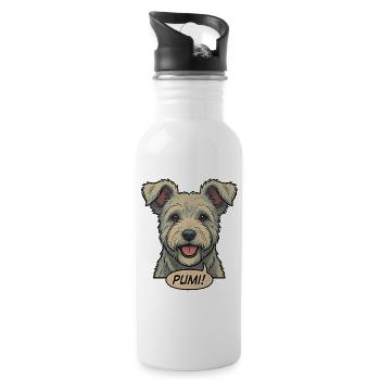 Pumi Retro Vintage Comic Hungarian Shepherd Dog - Water bottle with straw - white - Right