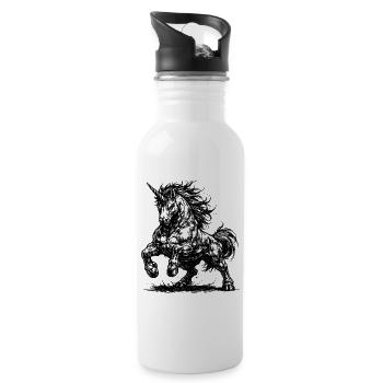 Muscular unicorn with an evil eye - Water bottle with straw - white - Right