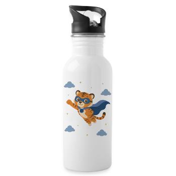 Tiger superhero with blue cape - Water bottle with straw - white - Right