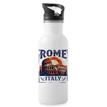Vintage Rome Italy Colosseum Sunset Skyline - Water bottle with straw - white - Right