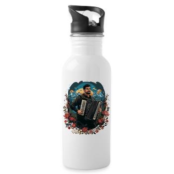 Akkordeon-Musiker Ziehharmonika-Spieler Akkordeon - Trinkflasche mit integriertem Trinkhalm - Weiß - Rechts