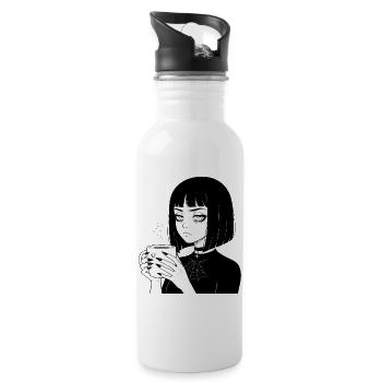 Düstere Gothic Kaffeetasse - Trinkflasche mit integriertem Trinkhalm - Weiß - Rechts
