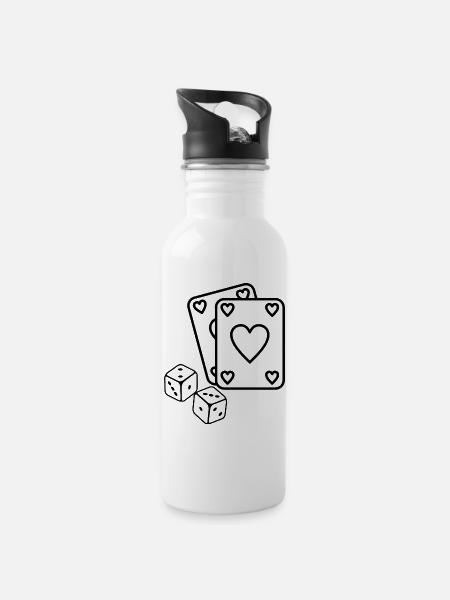 Spielkarten Würfel Glück minimalistisch - Trinkflasche mit integriertem Trinkhalm - Weiß