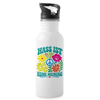 Hass ist keine Meinung - Trinkflasche mit integriertem Trinkhalm - Weiß - Rechts