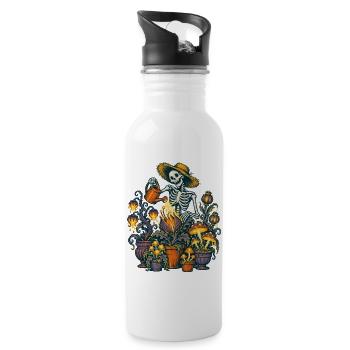 Das Skelett gießt seine Giftpflanzen - Trinkflasche mit integriertem Trinkhalm - Weiß - Rechts