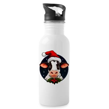 Kühe Christmas - Trinkflasche mit integriertem Trinkhalm - Weiß - Rechts
