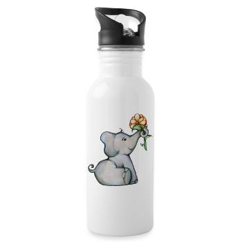 Aquarell Elefantenbaby mit Blume - Trinkflasche mit integriertem Trinkhalm - Weiß - Rechts