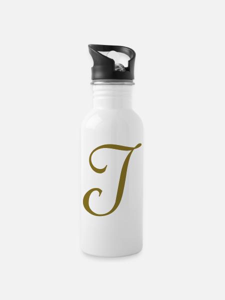 Buchstabe I - Trinkflasche mit integriertem Trinkhalm - Weiß