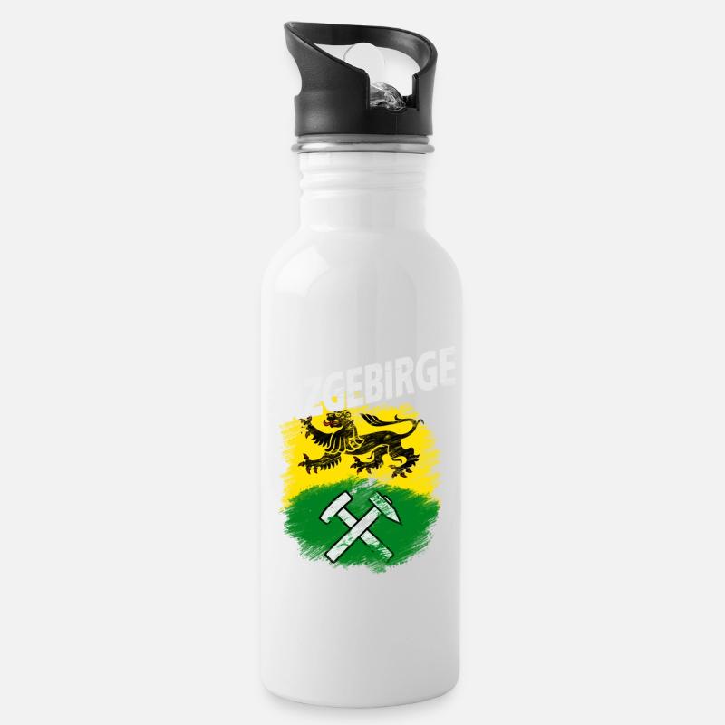 Erzgebirge - Trinkflasche mit integriertem Trinkhalm - Weiß
