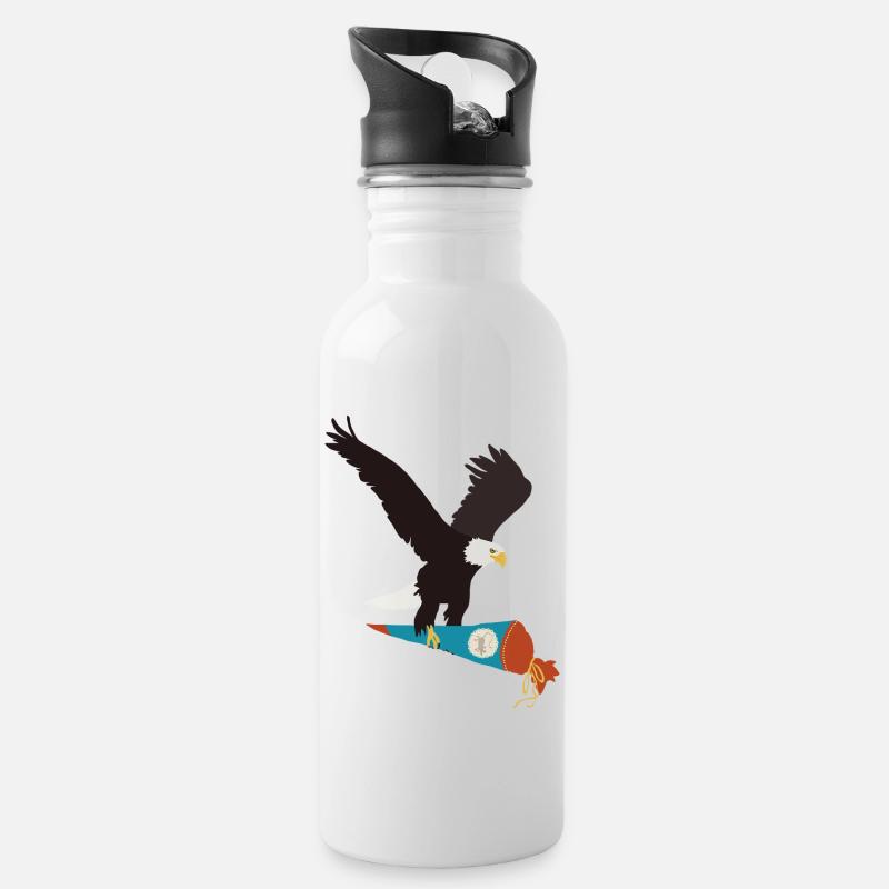 Adler_Schultüte_blau - Trinkflasche mit integriertem Trinkhalm - Weiß