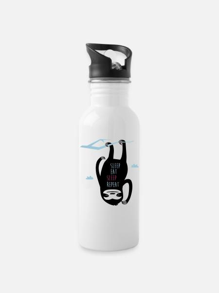 Sleep Eat Sleep Repeat Sloth - Water bottle with straw - white