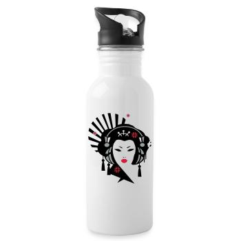 Geisha with headphones - Water bottle with straw - white - Right