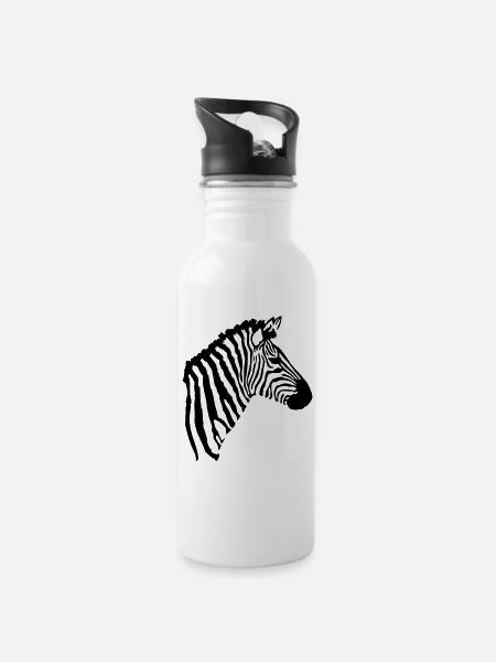 Zebra Kopf - Trinkflasche mit integriertem Trinkhalm - Weiß