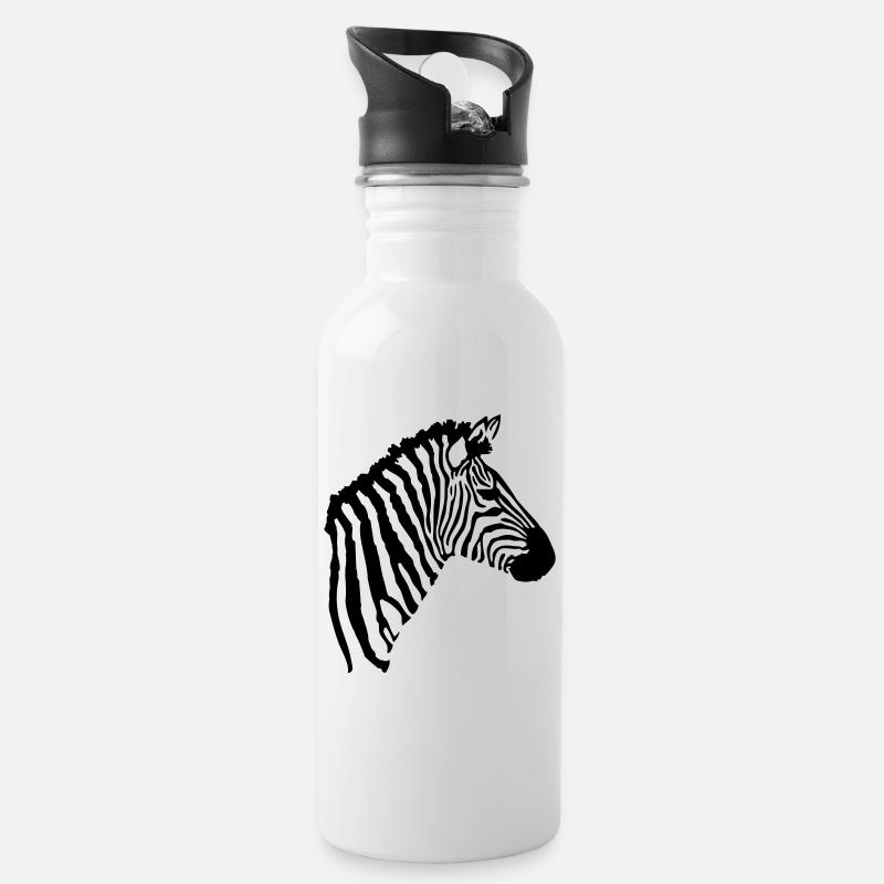 Zebra Kopf - Trinkflasche mit integriertem Trinkhalm - Weiß