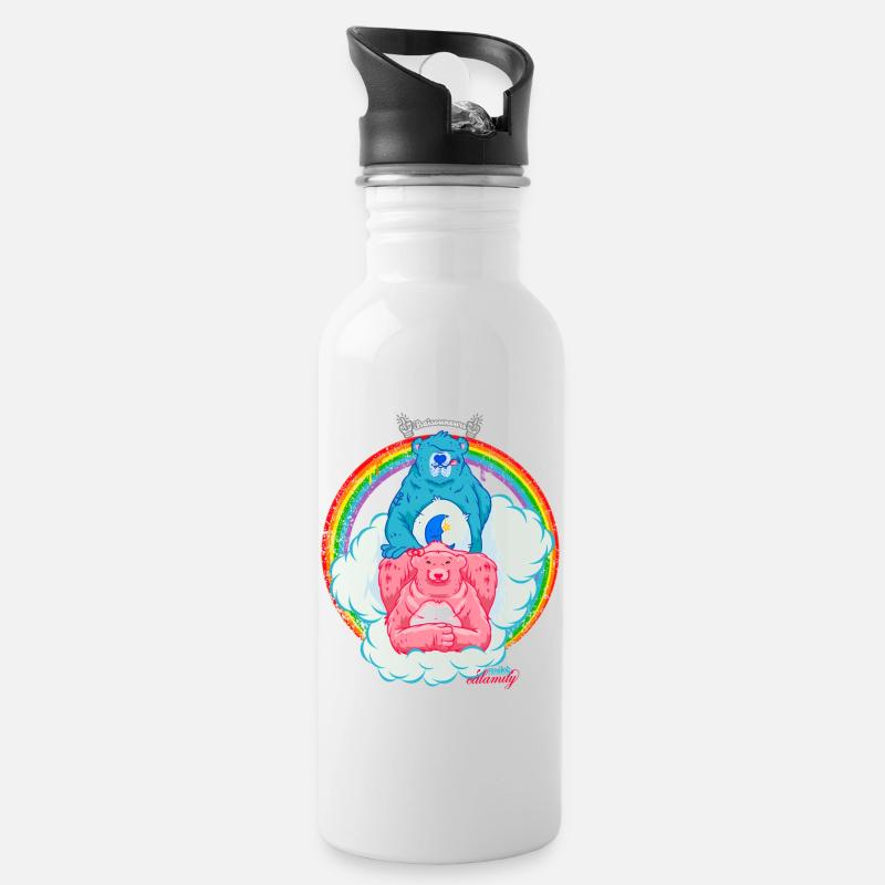Freche Bären - Trinkflasche mit integriertem Trinkhalm - Weiß