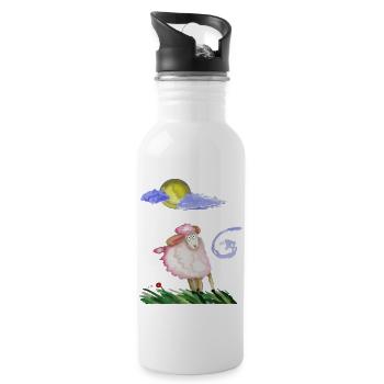 Schaf im Wind - Trinkflasche mit integriertem Trinkhalm - Weiß - Rechts