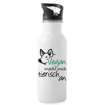 Vegan Veganer Tier Schwein Geschenk Tierschutz - Trinkflasche mit integriertem Trinkhalm - Weiß - Rechts