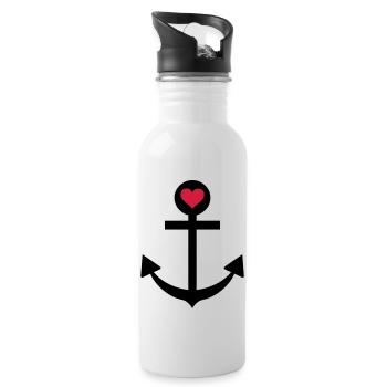 anchor captain star love - Water bottle with straw - white - Right